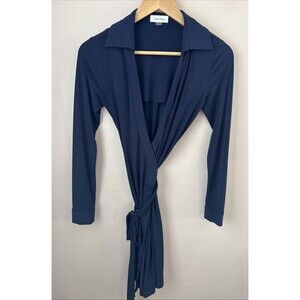 Calvin Klein Women’s 2 Navy Knit Wrap Dress Knee Length Collared